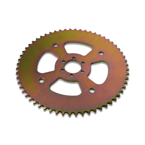 60T Beefed Up High Torque Rear Sprocket With 6 Holes For 40 41 420 Chain, angled view of the metallic sprocket for mini bike
