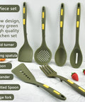 Heavy Duty Silicone Kitchen Utensil Set With Hooks 7 Piece Nonstick Heat Resistant Slotted Spoon Spatula Stirring Fork Spoon