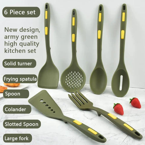 Heavy Duty Silicone Kitchen Utensil Set With Hooks 7 Piece Nonstick Heat Resistant Slotted Spoon Spatula Stirring Fork Spoon