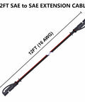 Beefy 12 Foot 16 AWG Battery Charger Cable SAE To SAE Quick Disconnect Harness With 2 Pin Connectors Extension