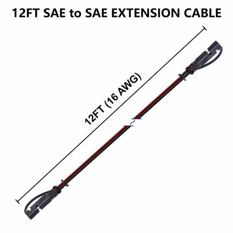 Beefy 12 Foot 16 AWG Battery Charger Cable SAE To SAE Quick Disconnect Harness With 2 Pin Connectors Extension