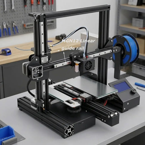 MGN12H 280mm Linear Slide Rail Kit With One MGN12H Carriage Block For Ender 3 Ender 3 Pro Ender 3 V2 3D Printers And CNC Machines, Smooth Low Noise Guide Rail Delivers Precise Motion And Strong Rigidity. Linear rail on 3D printer frame with carriage block