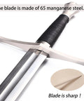 Medieval Sword Black Western Blade In Manganese Steel with sharp edge and full tang, 45.66 inch total length displayed.