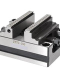 Shop Grade Flat Nose Pliers Featuring Self Centering Cnc Bench Clamp And Four Rotary Table Fixture close-up of robust CNC fixture with precision jaws.