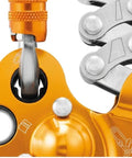 Close-up of Zigzag Plus Descender For Arborists With Smooth Rope Feed And Auto Locking Friction Chain Tree Climbing Rope Descender