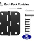 Matte Black Door Hinges Pack Of Thirty Interior Hinges With Five Eighths Radius Corners And Six Holes Includes Two Hundred Ten Screws