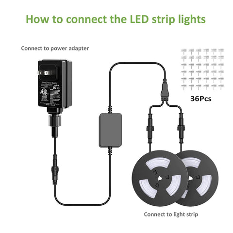 Connection setup for Rainbow Color Smart RGB IC LED Strip Light Kit With Music Sync For Outdoor 105ft Rope Lights shown