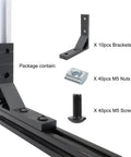 10 Pack 78x78mm 2020 Aluminum T Slot Corner Brackets Set For 20x20 2040 80 20 Aluminum Profiles Beefy Heavy Duty 90 Degree Right Angle Connectors With M5 Bolts Nuts Black packaged with corner bracket, M5 nuts, and screws.