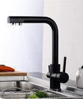 Black Kitchen Faucet with 360° SwivelDual Handle Water Filter TapDeck-Mounted Mixer with Aerator3-Way Design for Clean Drinking WaterAusious Clouds LWX in kitchen sink.