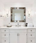 Two Light Bathroom Vanity Light Hardwired Wall Sconce Brushed Nickel With Clear Glass Over Mirror Modern Bath Fixture in white bathroom