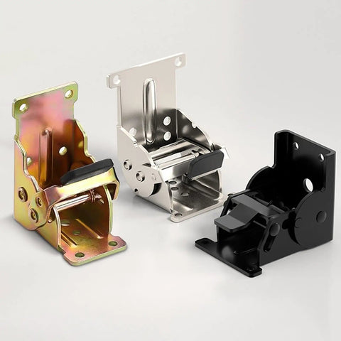 Locking Folding Hinges 90 Degree Foldable Shelf Brackets in three finishes for table bed legs and workbench expansion