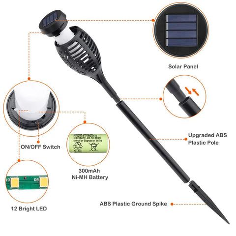 8 Pack Outdoor Solar Torch Lights With Realistic Flickering Flame, Waterproof Solar Powered Garden Lanterns for yard decor.