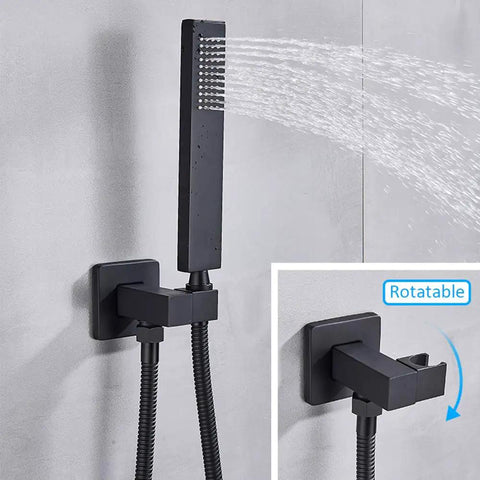 UMJIGF Shower System Wall Mounted Concealed Shower Faucet Set Multifunction Matte Black handheld shower with water spray.