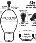 Solid Build Black 10 Inch Lamp Shade Harp Holders 2 Pack Heavy Duty Metal Table And Floor Fixture Adapters with size details and measurements.