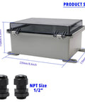 Rugged Outdoor Waterproof Electrical Junction Box With IP67 Weatherproof ABS Enclosure And Hinged Cover 8.6x6.7x4.3 Inches