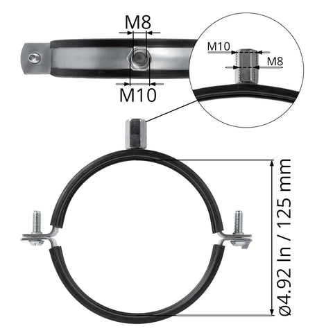 Built Tough Heavy Duty Galvanized Pipe Hanger With Rubber Clamp For PVC And Metal Pipes, Conduit Mounting Bracket, Wall Mount Tube Clamp, Rigid Conduit Holder, Pipe Attachment Hanger For Ducts And Drain Lines, 125 mm