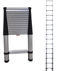 Pro Series Wide Step Telescoping Extension Ladder With 14.5 Foot Height And 18 Foot Reach, Type 1A 300 Pound Rated, aluminum ladder collapsed and extended