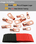 Copper Wire Lugs And Ring Terminals Kit For Automotive Wiring AWG 2 4 6 8 10 12 160 Piece Set With Heat Shrink Tubing