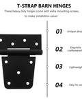 Heavy Duty Furniture Hinges Set In Black Carbon Steel With Screws Gate And Shed Door Hinges T-strap hinge with design features