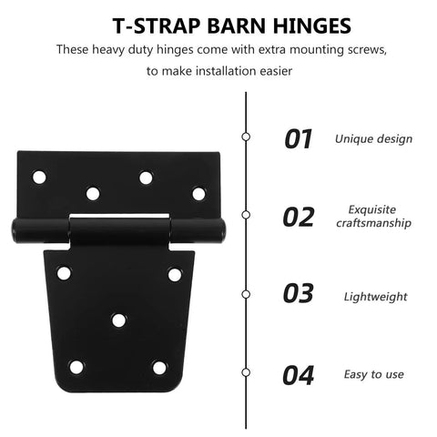 Heavy Duty Furniture Hinges Set In Black Carbon Steel With Screws Gate And Shed Door Hinges T-strap hinge with design features