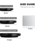 Premium Wood Lazy Susan Turntable Functions As Slick Kitchen Game Changer With Smooth Swivel Glide Waterproof 11 Inch Black Round Serving Tray size guide showing 9, 10, and 11 inch options.