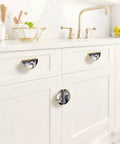 Two Pack Monochrome Fluid Art Swirl Cabinet Pulls 3 Inch Center Hole Gold Semicircle Drawer Handles for kitchen cabinets