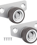 Mini Side Mount Casters Low Profile Rubber Wheels Rigid Non Swivel Rollers for Sliding Doors, features soft rubber wheels and steel plates.