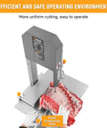 Powerful 550W Commercial Meat Bandsaw With 9.5 Inch Cutting Depth And 10 Inch Cutting Width cutting meat bones with safety gloves