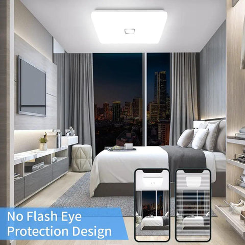 Daylight White 5000K 24W Square Flush Mount LED Ceiling Light 2050 Lumens No Flicker IP44 in modern bedroom setting