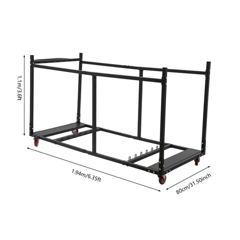 Heavy Duty Folding Table Cart For Easy Transport And Storage Hauls Up To 10 Tables With Locking Casters, Smooth Rolling, Ideal For Banquet Halls, Schools, And Events, Durable On The Go Mobile Solution For Staff, black steel frame, 1.94m x 80cm