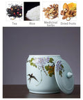 Big Capacity Chinese Ceramic Rice Jar With Airtight Lid Dispenser Keeping grains fresh, floral design and open lid for easy access.