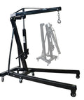 Heavy Duty 2 Ton Hydraulic Engine Hoist, Alloy Steel Cherry Picker Lift, built with sturdy frame and movable wheels.