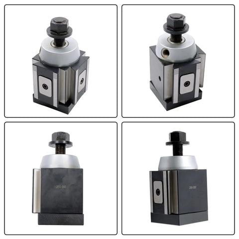 13-18 Inch CNC CXA Piston Quick Change Tool Post Set with wedge type holders for 250-301 and 250-310, detailed side view