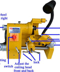 Heavy Hitter Universal Bench Grinder Sharpener Rig For Drill Bits Mill Cutters And Turning Knives Rock Solid Lathe Tool Sharpening Station 220V High Speed Steel with labeled components.