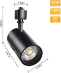 Black Six Pack 20W Dimmable LED Track Lighting Heads H Type, 36 Degree Beam, dimensions shown, kitchen ceiling spotlight