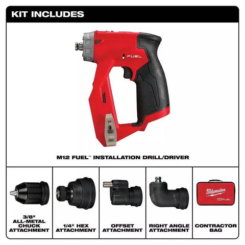 12V Brushless Cordless Drill Driver Combo 4 In 1 Hammer Drill With Right Angle Head 500 In Lb Torque Compact Pro Grade Workhorse Bare Tool with attachments.