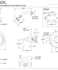 Technical diagram of Century Tub And Shower Faucet With Polished Brass Finish, Built Tough No Fuss Setup, Pressure Balanced Washerless Cartridge