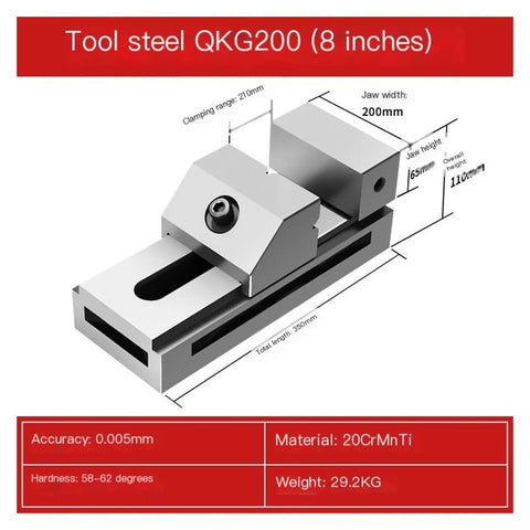 8-inch Rock Solid Quick Action Plier Vise With Slick Swappable Jaws And V Shaped Clamp Grooves for CNC and TIG tasks.