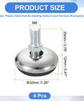 Premium M10 Thread Levelers 4 Pack Adjustable Table Feet Black Screw In Glides for Chairs Stools with size measurements
