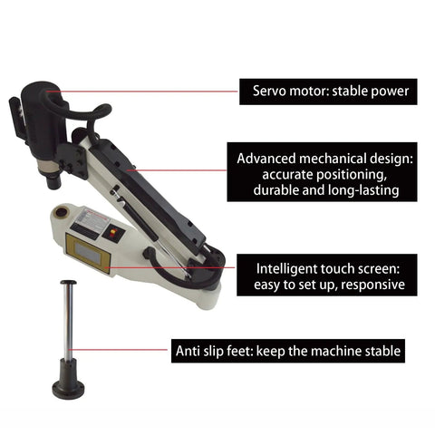 Heavy Duty 1200W Electric Tapping Machine 360 Degree Rotation M6 To M30 Threading Tool with touch screen control panel features.