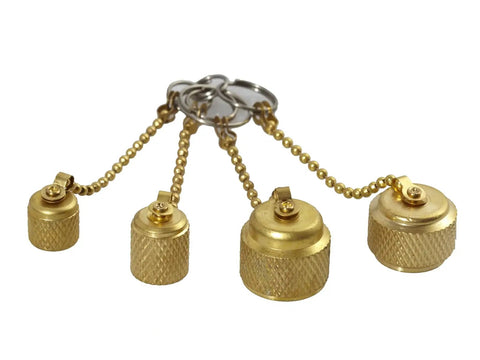 Complete Vacuum Pump Cap Set Four In One with Acme and SAE brass caps on chains