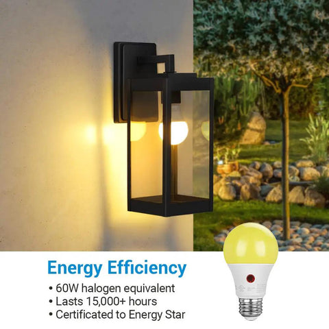 Dusk To Dawn Amber LED Outdoor Bulbs With Built In Sensor 2000K Warm Glow 9W 60W Equivalent E26 Base Bug Light