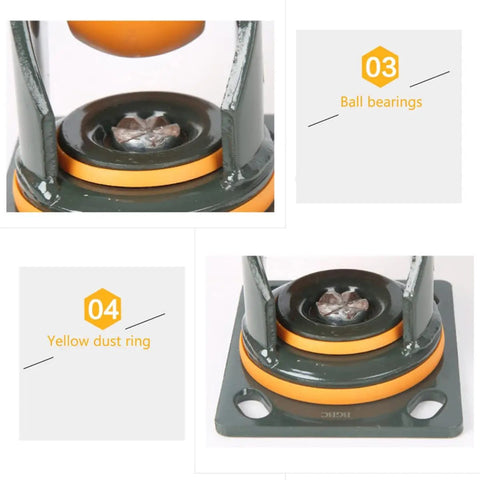 Close-up of Heavy Duty Polyurethane Caster Wheels with visible ball bearings and yellow dust ring fittings.