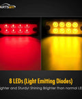 20 Pack 4 Inch LED Rectangular Side Marker Clearance Lights With 8 LEDs Per Light, red and amber lights glowing, for vehicles