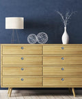 Wooden dresser with Dark Dandelion Crystal Glass Cabinet Knob Set 4 Pack Round Drawer Pulls For Dressers, stylish room decor