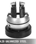 Badass 5 Inch Ball Vise With 360 Degree Swivel Head And 34 Piece Jewelry Setting Attachments Solid Stainless Steel Workbench Vice with a black base.