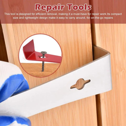 Two Piece Flat Pry Bar Set Stainless Steel Crowbars With Nail Puller for Baseboard Removal in Silver and Red