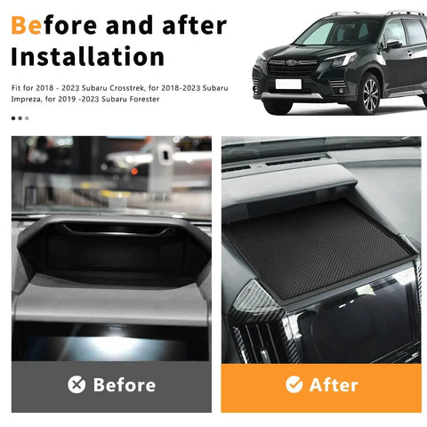 Before and after installation of Subaru Dashboard Mats For Forester Crosstrek Impreza 2018 2024 Upgrade Silicone Interior Dash Pad Liner