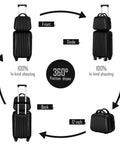 Two Piece Hardside Luggage Set With 20 Inch Carry On Spinner Suitcase And 14 Inch Stackable Travel Handbag ABS Jet Black