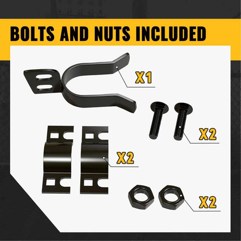 Bolts, nuts, and components for Black Chain Link Gate Latch For Fence Posts Spaced 1-3/8 To 2-3/8 Inches, Fits 1-3/8 Gate Frames And 2-3/8 Posts, Includes Padlock Hole, Durable, Easy Install Gate Hardware For Secure, Everyday Use